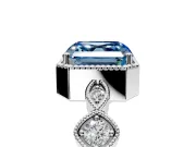 Vintage Station Engagement Ring Setting for Fancy Blue Asscher Cut Center with Accents and Prong Head in Platinum