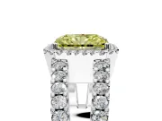 Halo Engagement Ring Setting for Fancy Yellow Radiant Cut Center with Wide-Open Pave Split Shank and Prong Head in Platinum