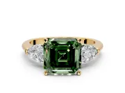 3 Stone Engagement Ring Setting for Fancy Green Asscher Cut Center with Large Pear-Shaped Accents and Prong Head in Yellow Gold