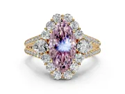 Halo Engagement Ring Setting for Fancy Pink Marquise Center with Two-Strand Split Shank and Prong Head in Yellow Gold