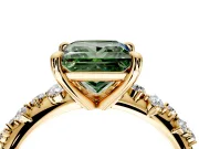 Solitaire Engagement Ring Setting for Fancy Green Princess Cut Center with Trailing Leaf Accent Band and Prong Head in Yellow Gold