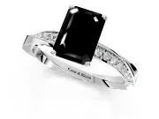 Side Accent Engagement Ring Setting for Fancy Black Emerald Cut Center with Accent Shoulders and Prong Head in Platinum