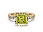 Solitaire Engagement Ring Setting for Fancy Yellow Asscher Cut Center with Milgrain-Edged Pave Band and Prong Head in Yellow Gold