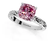 Solitaire Engagement Ring Setting for Fancy Pink Cushion Cut Center with Scrollwork Band and Prong Head in Sterling Silver