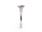 3 Stone Engagement Ring Setting for Fancy Pink Oval Center with Wide Plain Band and Prong Head in Platinum