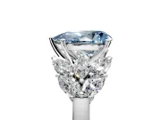 Leaf Cluster Engagement Ring Setting for Fancy Blue Pear-Shaped Center with Marquise Accents and Prong Head in Platinum