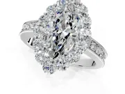 Halo Engagement Ring Setting for Marquise Center with Milgrain Channel Band and Prong Head in Sterling Silver