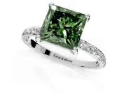 Solitaire Engagement Ring Setting for Fancy Green Princess Cut Center with Pave Accents and Prong Head in White Gold