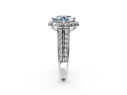Large Accent Halo Engagement Ring Setting for Fancy Blue Princess Cut Center with Pave Split Shank and Prong Head in Platinum