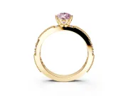 Solitaire Engagement Ring Setting for Fancy Pink Pear-Shaped Center with Milgrain-Edged Pave Band and Prong Head in Yellow Gold