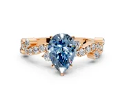 Solitaire Engagement Ring Setting for Fancy Blue Pear-Shaped Center with Bar-Station Pave Twist and Prong Head in Rose Gold