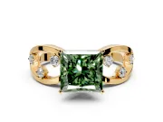 Solitaire Engagement Ring Setting for Fancy Green Princess Cut Center with Criss-Cross Accent Band and Prong Head in Yellow Gold