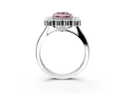 Cluster Halo Engagement Ring Setting for Fancy Pink Princess Cut Center with Milgrain Bezel Accents and Prong Head in White Gold