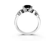 Leaf Engagement Ring Setting for Fancy Black Round Cut Center with Milgrain Accent Band and Prong Head in White Gold
