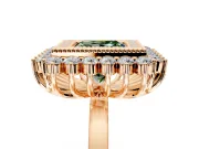 Halo Engagement Ring Setting for Fancy Green Princess Cut Center with Milgrain Bezel Rim, Plain Band and Prong Head in Rose Gold