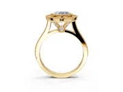 Halo Engagement Ring Setting for Heart-Shaped Center with Milgrain Frame, Pave Band and Prong Head in Yellow Gold
