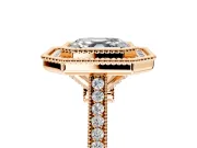 Halo Engagement Ring Setting for Asscher Cut Center with Milgrain Frame, Pave Band and Prong Head in Rose Gold