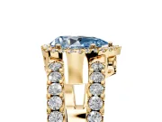 Halo Engagement Ring Setting for Fancy Blue Pear-Shaped Center with Wide-Open Pave Split Shank and Prong Head in Yellow Gold