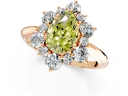 Small-Accent Cluster Halo Engagement Ring Setting for Fancy Yellow Pear-Shaped Center with Plain Band and Prong Head in Rose Gold