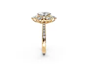 Floral Halo Engagement Ring Setting for Oval Center with Pave Accents and Prong Head in Yellow Gold