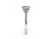 Paired Accent Engagement Ring Setting for Fancy Blue Asscher Cut Center with Pave Band and Prong Head in Sterling Silver