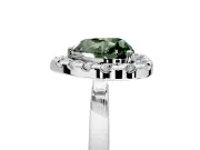 Halo Engagement Ring Setting for Fancy Green Heart-Shaped Center with Thin Plain Band and Prong Head in Sterling Silver