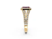 Halo Engagement Ring Setting for Fancy Pink Emerald Cut Center with Narrow Pave Split Shank and Prong Head in Yellow Gold