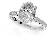 Solitaire Engagement Ring Setting for Oval Center with Shared-Prong Accents and Prong Head in White Gold