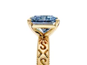 Solitaire Engagement Ring Setting for Fancy Blue Radiant Cut Center with Scrollwork Band and Prong Head in Yellow Gold