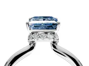 Hidden Halo Engagement Ring Setting for Fancy Blue Princess Cut Center with Plain Rounded Band and Prong Head in Sterling Silver