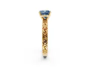 Solitaire Engagement Ring Setting for Fancy Blue Cushion Cut Center with Scrollwork Band and Prong Head in Yellow Gold