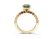 Solitaire Engagement Ring Setting for Fancy Green Princess Cut Center with Bezel-Dot Beaded Band and Prong Head in Yellow Gold