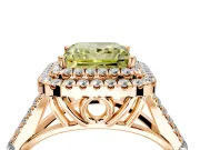 Double Halo Engagement Ring Setting for Fancy Yellow Princess Cut Center with Narrow Pave Split Shank and Prong Head in Rose Gold