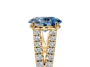 Solitaire Engagement Ring Setting for Fancy Blue Oval Center with Pave Split Shank and Prong Head in Yellow Gold
