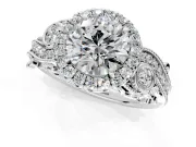 Milgrain Halo Engagement Ring Setting for Round Cut Center with Shoulder Bezels and Prong Head in Sterling Silver