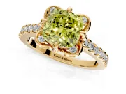 Floral Engagement Ring Setting for Fancy Yellow Cushion Cut Center with Pave Band and Floral Prong Head in Yellow Gold