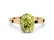 Hidden Halo Engagement Ring Setting for Fancy Yellow Oval Center with Wide Flat Plain Band and Prong Head in Yellow Gold