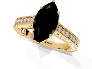 Solitaire Engagement Ring Setting for Fancy Black Marquise Center with Engraved Pave Band and Prong Head in Yellow Gold