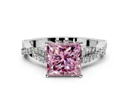 Solitaire Engagement Ring Setting for Fancy Pink Princess Cut Center with Twisted Pave Split Shank and Prong Head in Platinum