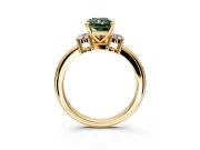 3 Stone Engagement Ring Setting for Fancy Green Radiant Cut Center with Wide Plain Band and Prong Head in Yellow Gold