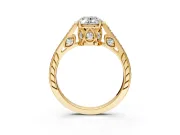 Cathedral Engagement Ring Setting for Oval Center with Antique-Style Pave Band and Prong Head in Yellow Gold