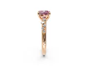 Solitaire Engagement Ring Setting for Fancy Pink Cushion Cut Center with Trailing Leaf Accent Band and Prong Head in Rose Gold