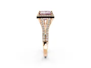 Halo Engagement Ring Setting for Fancy Pink Princess Cut Center with Pave Split Shank and Prong Head in Rose Gold