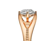 Solitaire Engagement Ring Setting for Cushion Cut Center with Milgrain Cathedral Band and Prong Head in Rose Gold