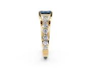 Solitaire Engagement Ring Setting for Fancy Blue Emerald Cut Center with Graduated Shared Prongs and Prong Head in Yellow Gold