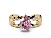 Solitaire Engagement Ring Setting for Fancy Pink Pear-Shaped Center with Criss-Cross Accent Band and Prong Head in Yellow Gold