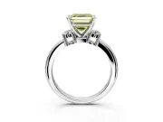 3 Stone Engagement Ring Setting for Fancy Yellow Asscher Cut Center with Wide Plain Band and Prong Head in Platinum