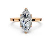 Solitaire Engagement Ring Setting for Marquise Center with Thin Rounded Plain Band and Prong Head in Rose Gold