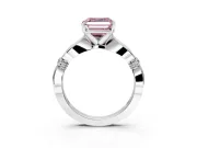 Solitaire Engagement Ring Setting for Fancy Pink Asscher Cut Center with Carved Leaf Shoulders and Prong Head in Sterling Silver