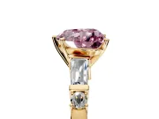 Bar-Set Engagement Ring Setting for Fancy Pink Heart-Shaped Center with Tapered Baguette Accents and Prong Head in Yellow Gold